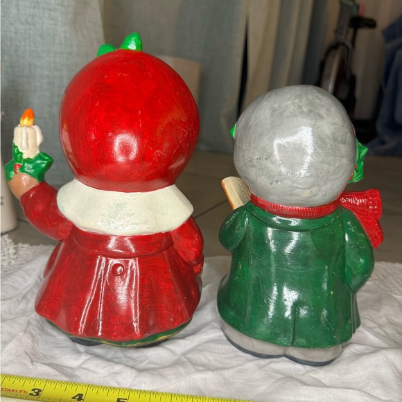 Pair of VTG Hand Painted Christmas Teddy Bear Figurines Boy & Girl 9" Tall - Picture 4 of 6